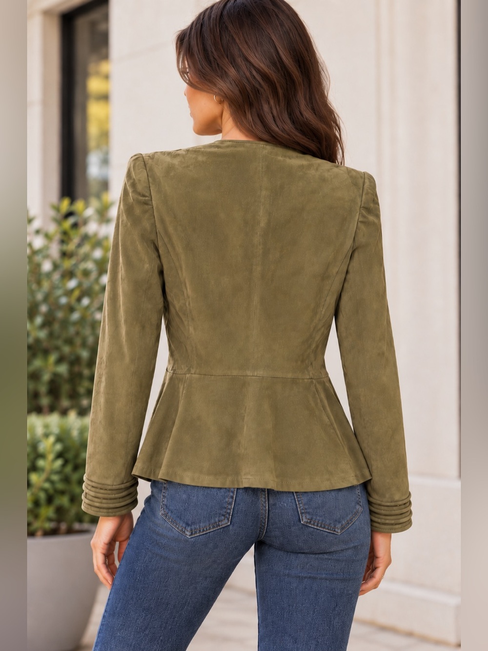 Valentino Boutique Vintage Olive Green Suede Jacket IT Sz 42 Authenticated - Picture 2 of 12